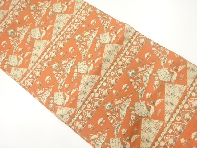 JAPANESE KIMONO / NAGOYA OBI / SILK / WOVEN FLOWERS & BIRDS